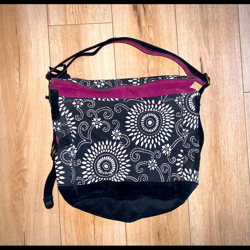 Suede and cotton Lucky Brand tribal Boho bag